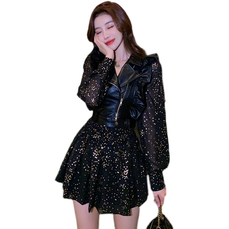 Korean Style Women's Black Two-Piece Short Dress Set Spring Autumn - Image 5