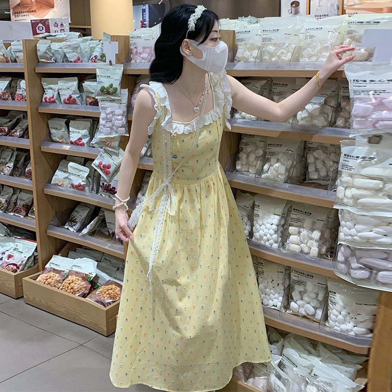 Yellow Flutter Sleeve Square Neck Floral Maxi Dress - Image 2