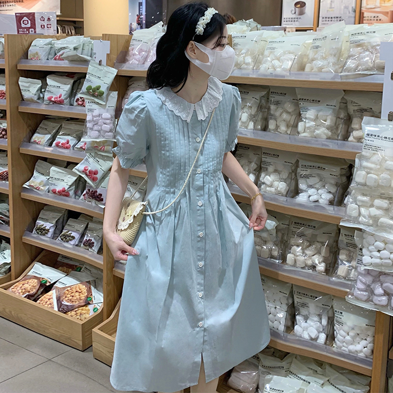 Sweet Lace Trim Puff Sleeve A-Line Long Dress - Style b00032 - Image 3