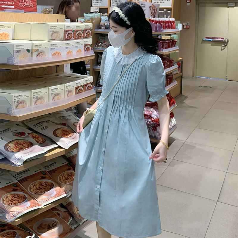 Sweet Lace Trim Puff Sleeve A-Line Long Dress - Style b00032 - Image 4
