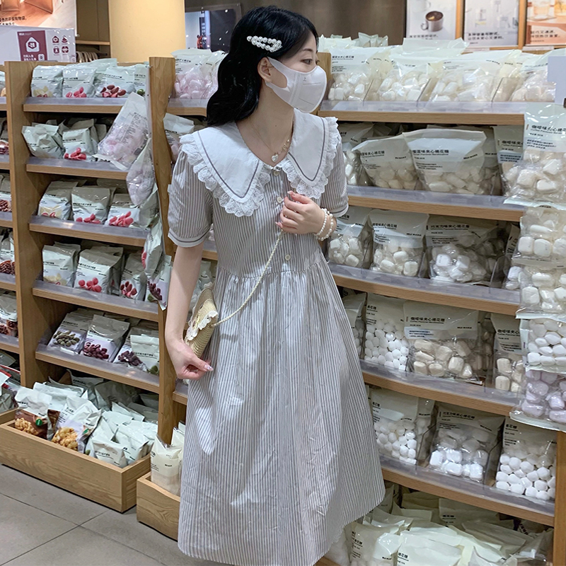 Women's Peter Pan Collar Preppy Shirt Dress 2025 Summer New Slimming Niche Design - Image 3
