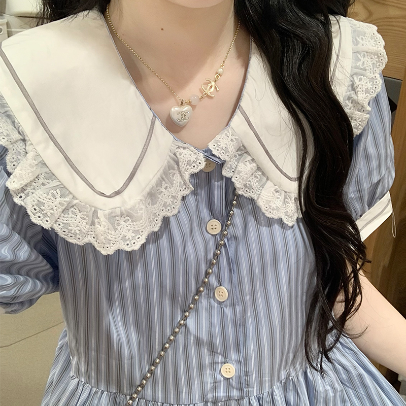 Women's Peter Pan Collar Preppy Shirt Dress 2025 Summer New Slimming Niche Design