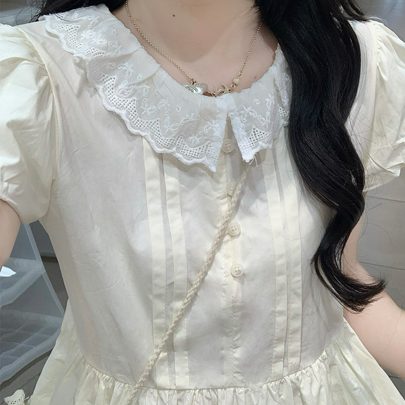 French Sweet Princess Doll Collar Ruffle Dress for Women Summer Petite Fresh Student Style