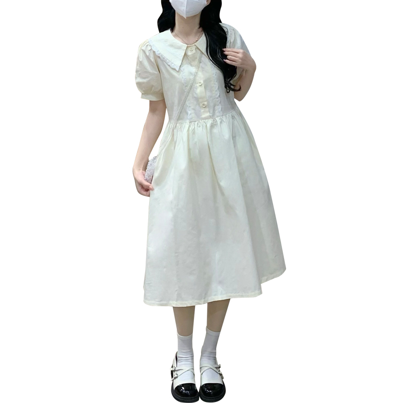 Sweet Preppy Lace Doll Collar Loose Waist Tie Dress - Image 5