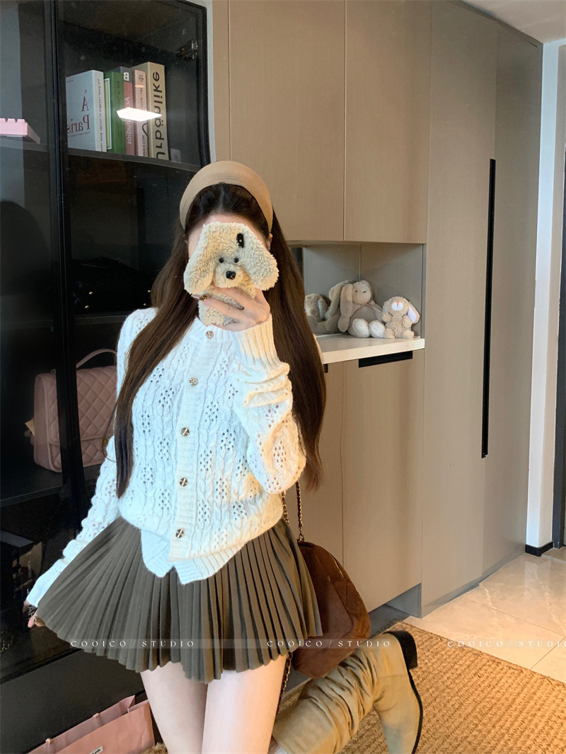 Women's Openwork Knit Cardigan Long Sleeve Sweater Outerwear - Image 3