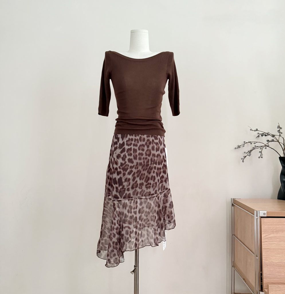 Women's 100% Lyocell Knit Top Brown Slim Fit Summer Base Layer