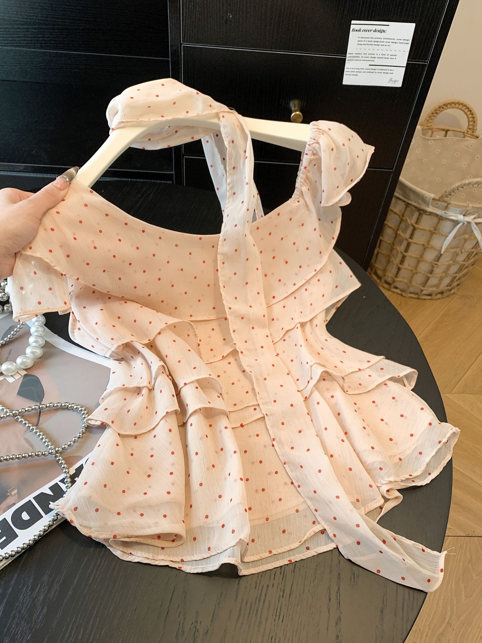 Ruffled Polka Dot Fly Sleeve Blouse for Women - Image 3