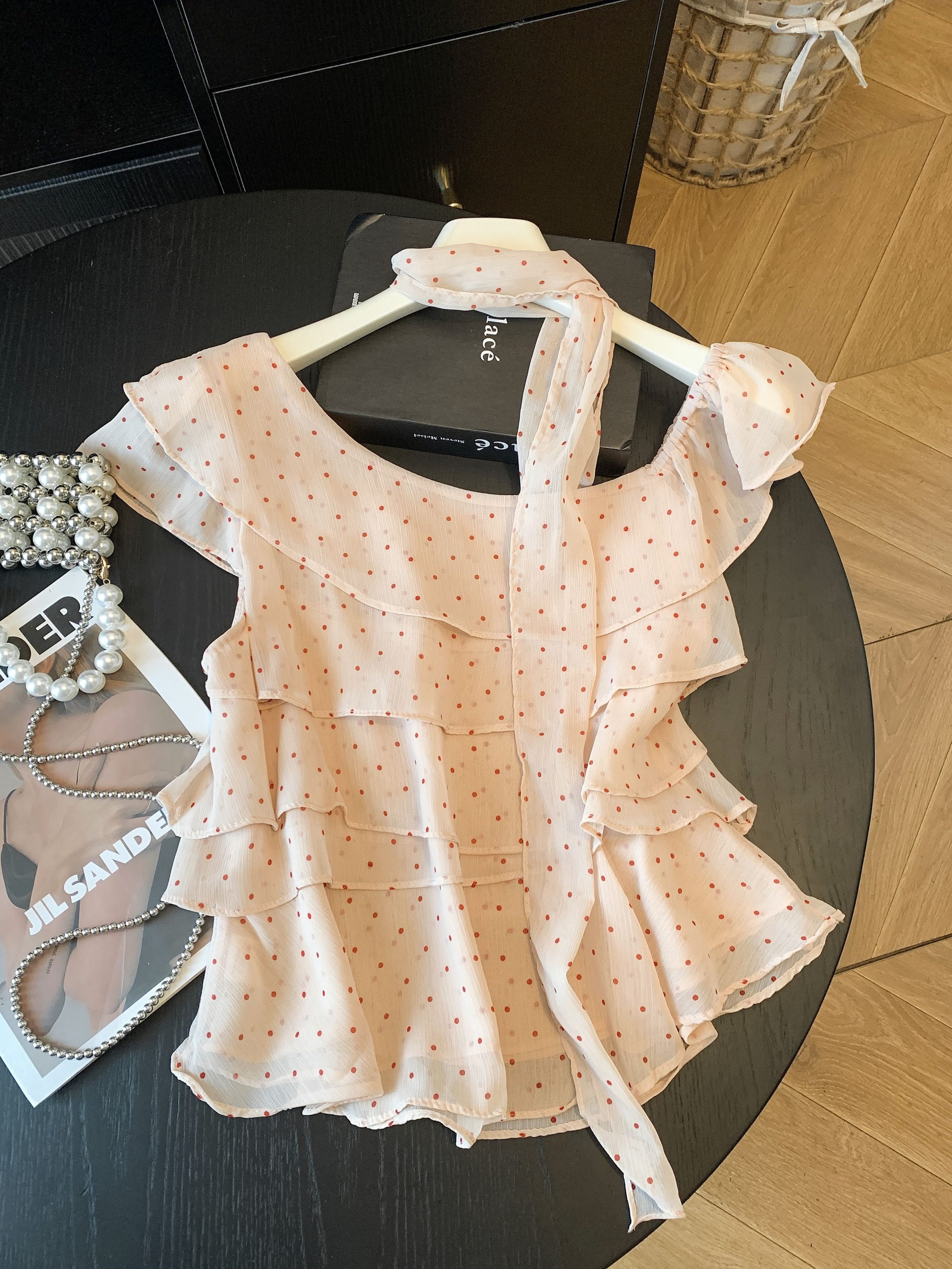 Ruffled Polka Dot Fly Sleeve Blouse for Women - Image 4