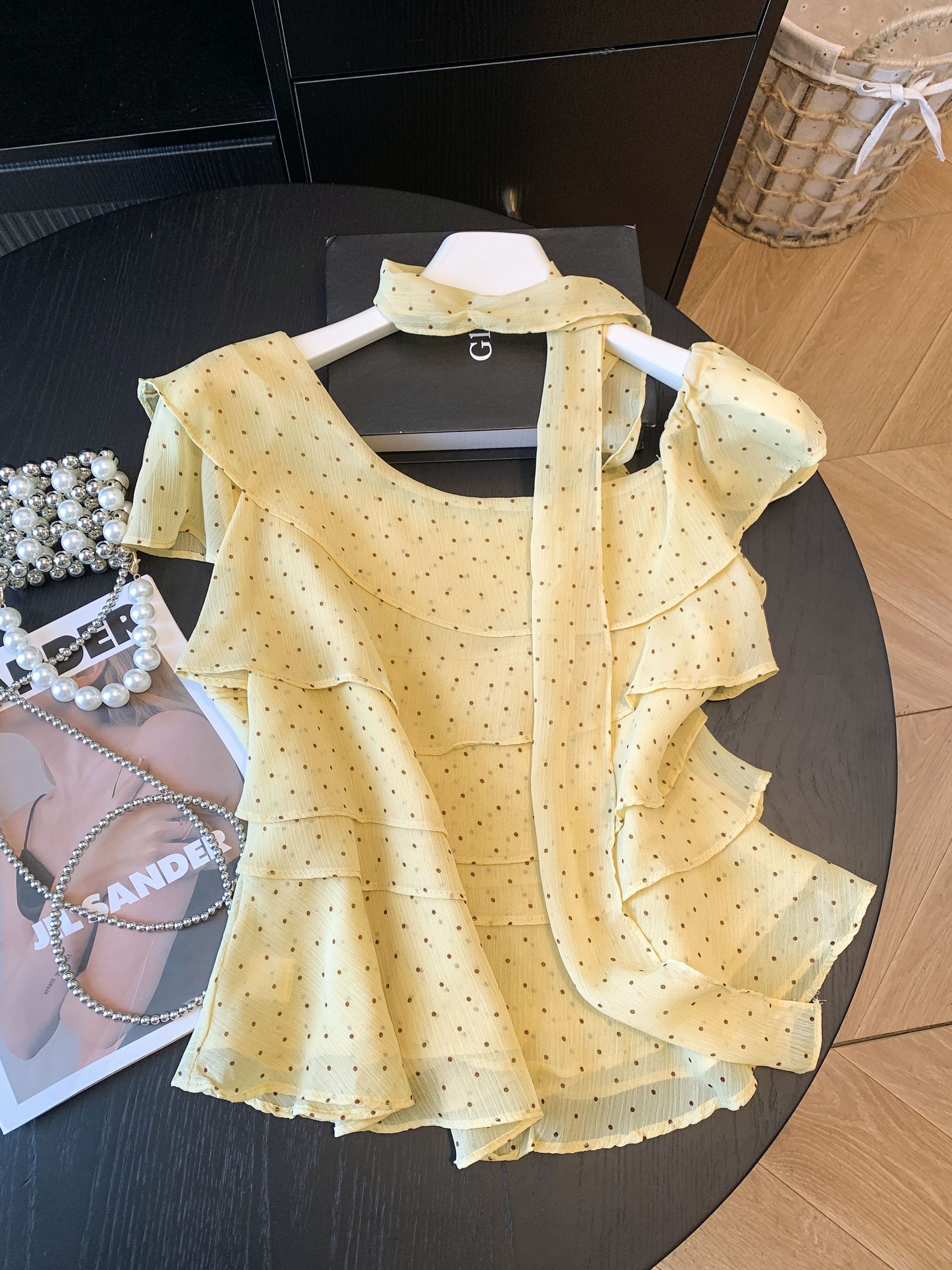 Ruffled Polka Dot Fly Sleeve Blouse for Women - Image 2
