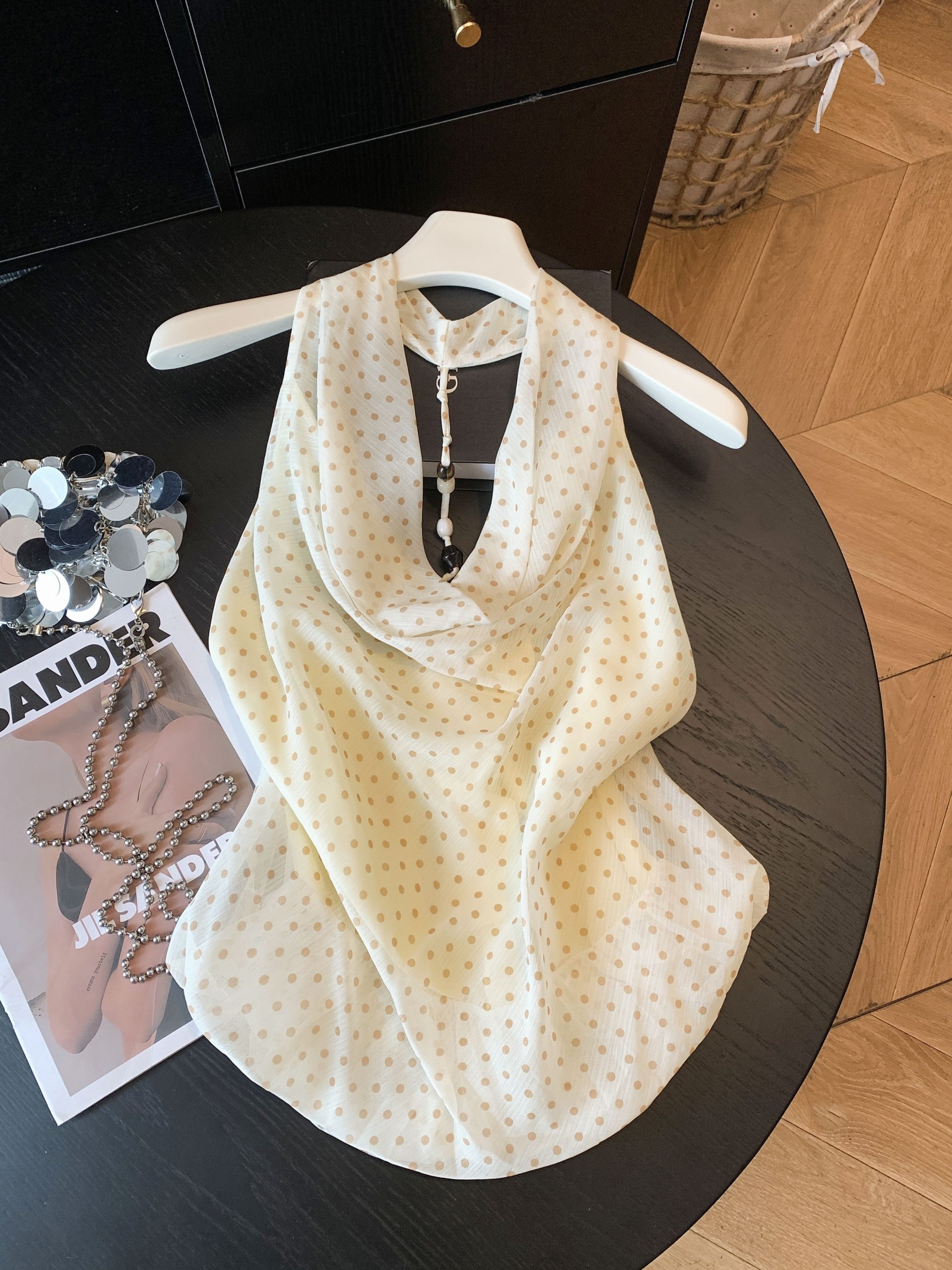 Polka Dot Halter Neck Draped Cami Top for Women Summer Sexy Sleeveless Backless Blouse - Image 2
