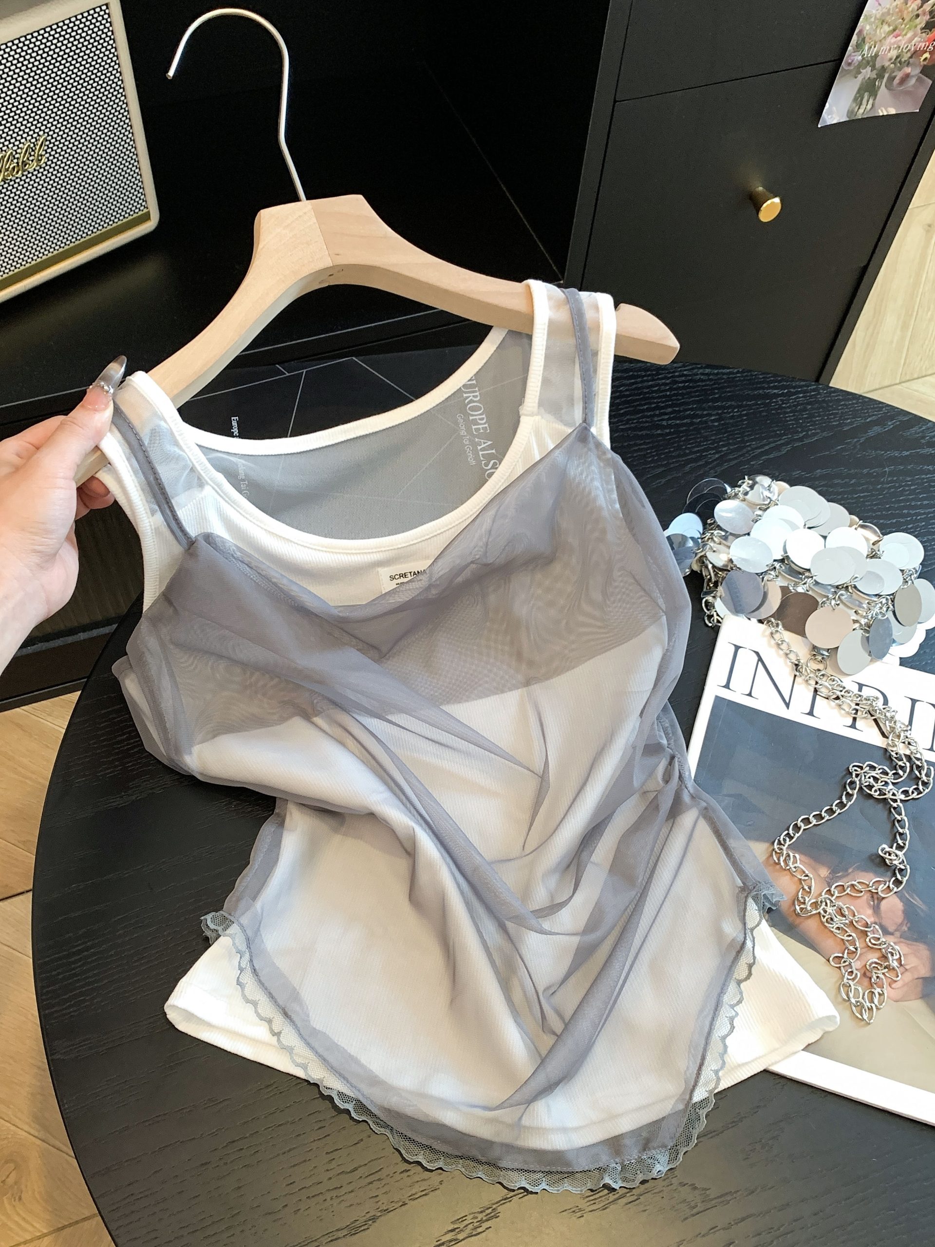 Designer Two-Piece Cami Top Slimming Layered Vest