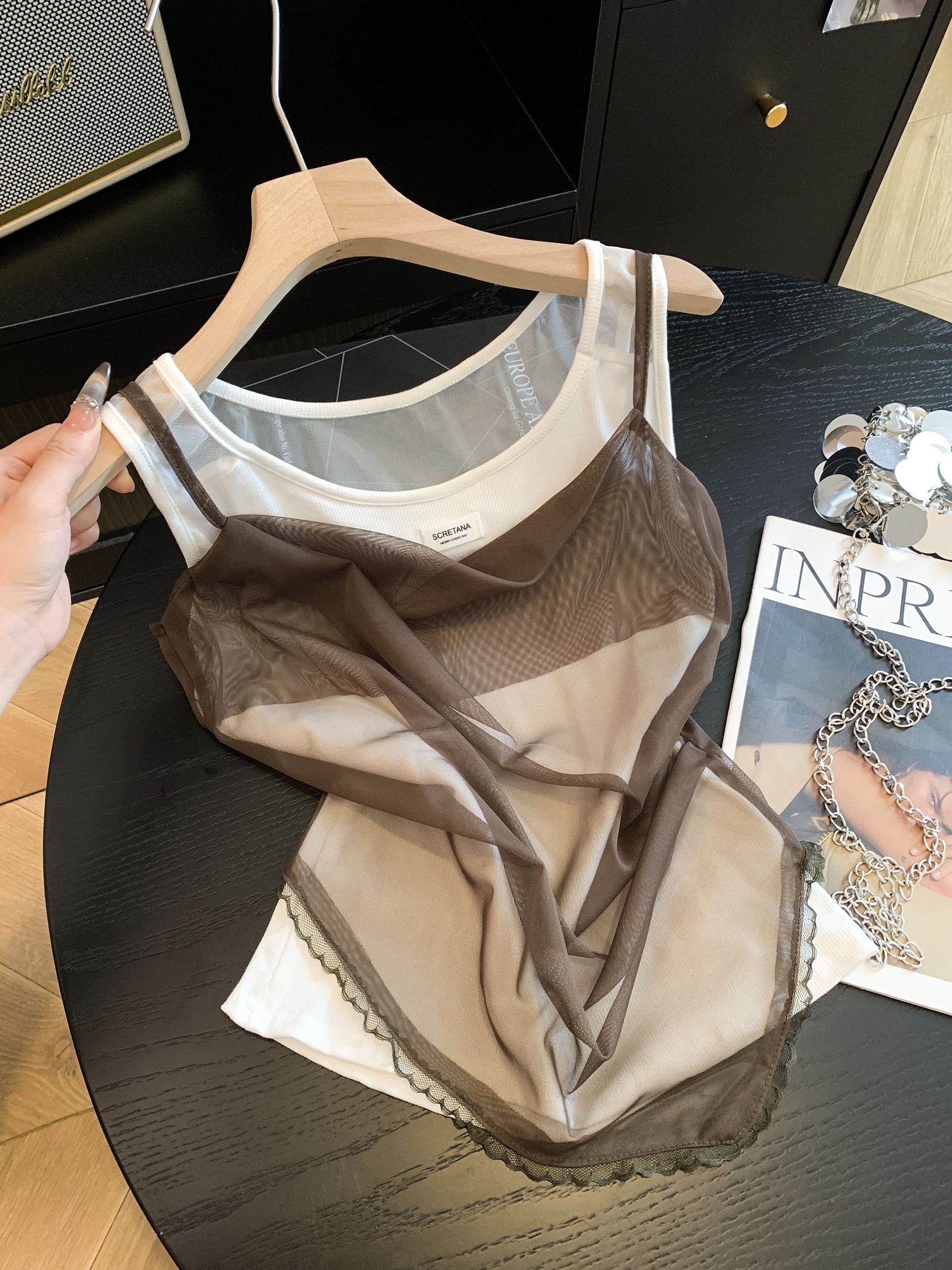 Designer Two-Piece Cami Top Slimming Layered Vest - Image 3