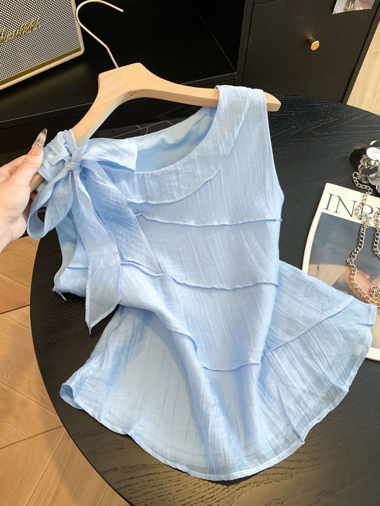 Sweet Asymmetric Ribbon Sleeveless Tank Top for Women Summer Slimming Versatile
