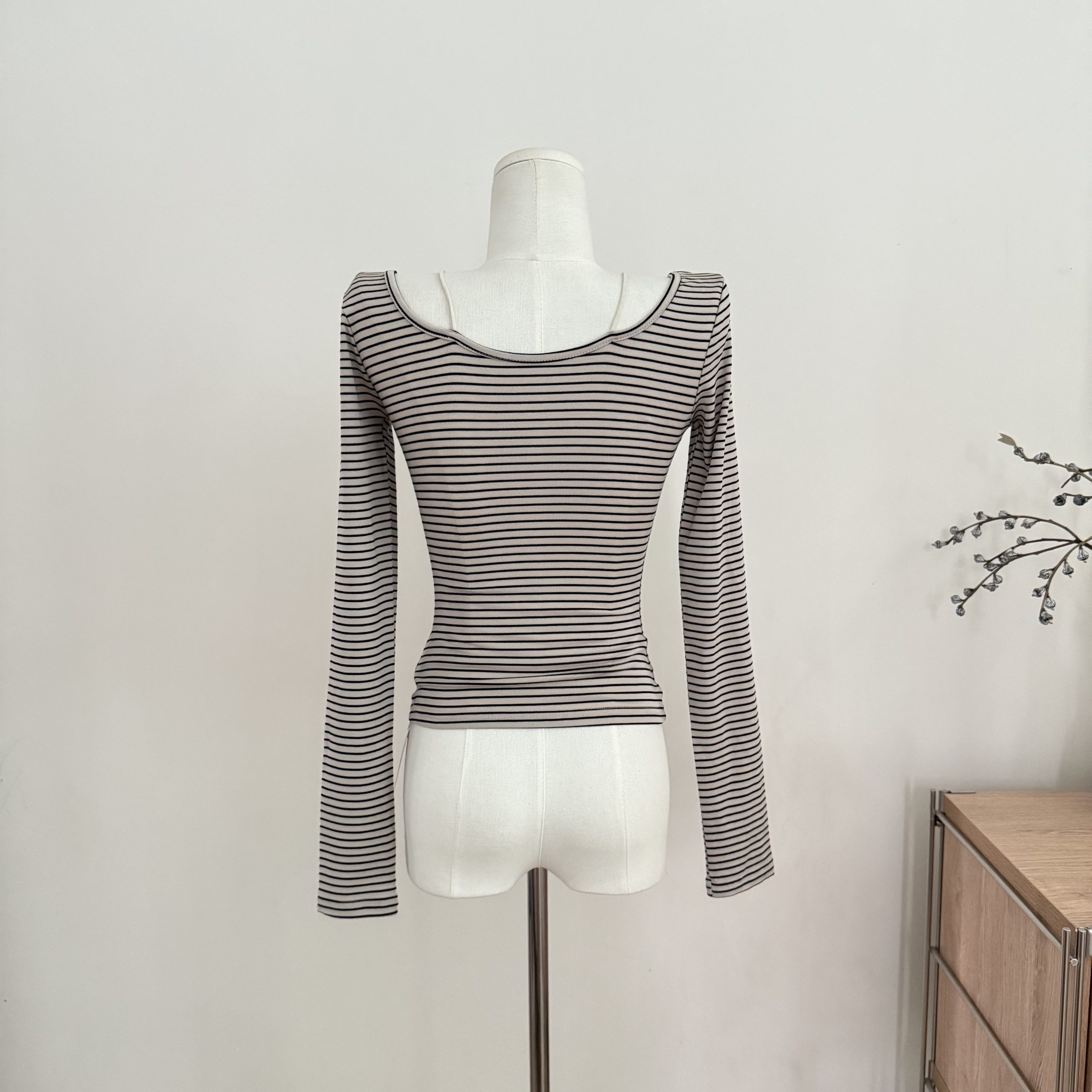 Women's Lyocell Tencel Striped Long Sleeve T-Shirt Early Autumn Casual Top - Image 2