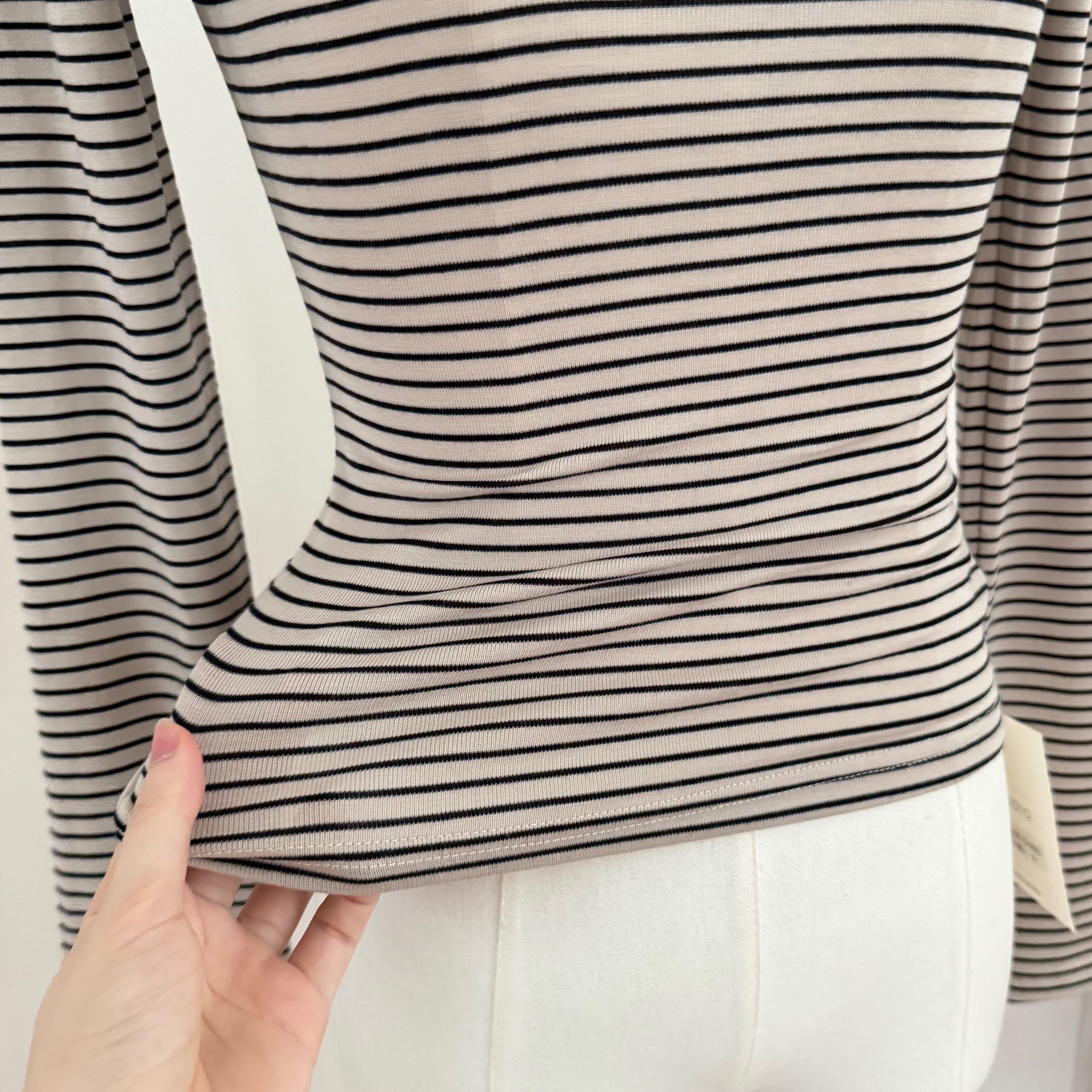 Women's Lyocell Tencel Striped Long Sleeve T-Shirt Early Autumn Casual Top - Image 4