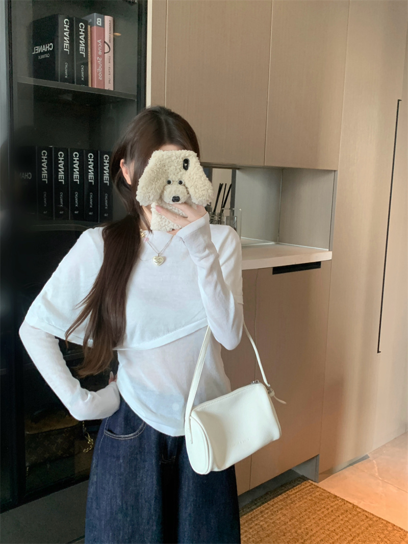 Women's Faux Two-Piece Knit Sweater with Cape Detail Early Autumn Design - Image 3